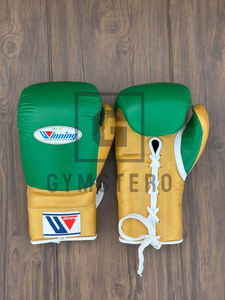 Guantes de Boxeo GYMSTERO Personalizables de Cuero Verde y Amarillo con Cordones, Dedos Completos y Correa de Muñeca Ajustable con Cierre de Velcro para Artes Marciales - Product Image 4