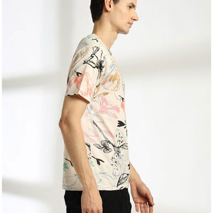 T-shirt vintage à manches courtes en coton 100% de qualité supérieure, coupe classique, tricoté, col en V personnalisé, bordure contrastée, poids lourd, pour homme - Product Image 6