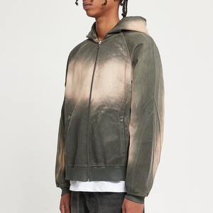 Sweats à capuche pour hommes avec fermeture éclair et décoloration au soleil Sweat à capuche pour hommes avec logo personnalisé brodé et motif imprimé épais lavé à l'acide - Product Image 5