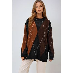 Maglione di maglieria invernale Oversize con motivo diamantato a girocollo