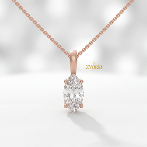 Collar con Colgante de Diamante Cultivado en Laboratorio con Corte Marquesa, Cadena de Oro de Plata de Ley 925, Collar Solitario para Mujer, Regalo Elegante - Product Image 5