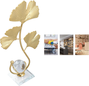 Escultura de metal de hoja de ginkgo dorado decoración del hogar arte abstracto moderno adorno decorativo para sala de estar mesa de lujo - Product Image 4