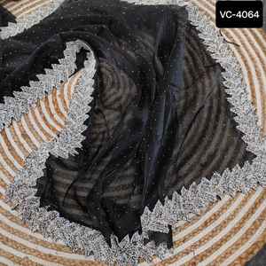 Indian Bollywood Style Morder Style Party Wear Saree with Jimmi Cho Fabric with Same Lace Border Blouse Pieces with Low Price - Product Image 6