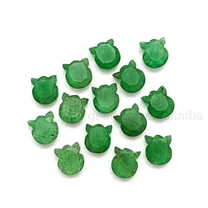 Piedra preciosa con forma de gato de cuarzo de fresa verde, cuentas talladas de cara de gato facetadas de cuarzo de fresa natural, cuentas talladas de animales, 12mm