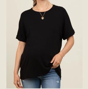 Oversized <b>Loose</b> <b>Women</b> Maternity T-<b>Shirts</b> Summer Drop Shoulder Crewneck 100% Cotton Print Plain Dyed Wholesale OEM - Product Image 1