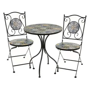 Крытый открытый многоцветный Средиземноморский дизайн плитка набор стол и стулья патио сидения садовая мебель