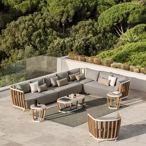 Decoout Modern Outdoor Sofa Set Aluminium All Weather Outdoor Sofa Teak Wood Sofa Set