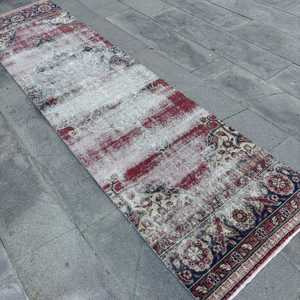 Vintage Turkish <b>Runner</b> Rug 2.7x10.2 ft, <b>Red</b> Floral Rug Wool - Product Image 2