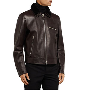 Veste en cuir de vache pour homme, coupe ajustée, best-seller, en cuir d'agneau pur avec doublure en fourrure d'hiver, style motard authentique pour homme - Product Image 4