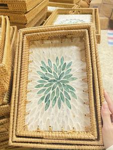 ถาดหวายทำมือสไตล์โบโฮ ประดับมุกทรงสี่เหลี่ยมผืนผ้า ถาดหวายสานตกแต่งโต๊ะ ถาดเสิร์ฟ ผลิตโดย KingCraftViet - Product Image 6