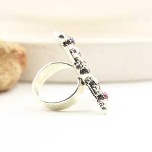 Anillo ajustable de Plata de Ley 925 hecho a mano, Dalia Rosa, Turquesa, corte ovalado, ajuste de bisel, declaración de caballo salvaje, joyería para bodas - Product Image 2