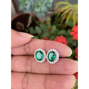 14k Gold 18k Gold Rose Gold White Gold-Trendy Oval Emerald Stud Earrings <b>Diamond</b> Zircon Geometric Pattern for Engagement Wedding - Product Image 4