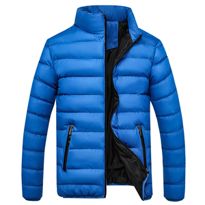 Veste de rembourrage bleu profond à manches longues et à fermeture éclair de haute qualité pour hommes en toile d'hiver personnalisée directement de l'usine du Bangladesh - Product Image 3