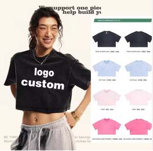 Vente en gros été femmes surdimensionné recadrée coton T-Shirts mode Vintage décontracté femmes recadrée vêtements T-shirt bouffant impression - Product Image 5