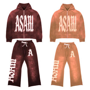 Chándal de lana de algodón 100% OEM para hombre con bordado desgastado logotipo personalizado con capucha y cremallera estilo de talla grande patrón sólido - Product Image 6