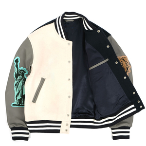 แจ็กเก็ตเบสบอลมหาวิทยาลัยของแท้สำหรับผู้ชายเสื้อแจ็กเก็ตขนสัตว์ปักลายสำหรับมหาลัยพร้อมเครื่องแบบแขนเสื้อหนังขายส่ง - Product Image 3