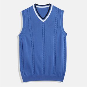 Pull-over surdimensionné unisexe de style sans manches avec logo personnalisé de haute qualité, col en V, mode en gros, gilets de pull-over pour hommes en tricot décontracté - Product Image 1