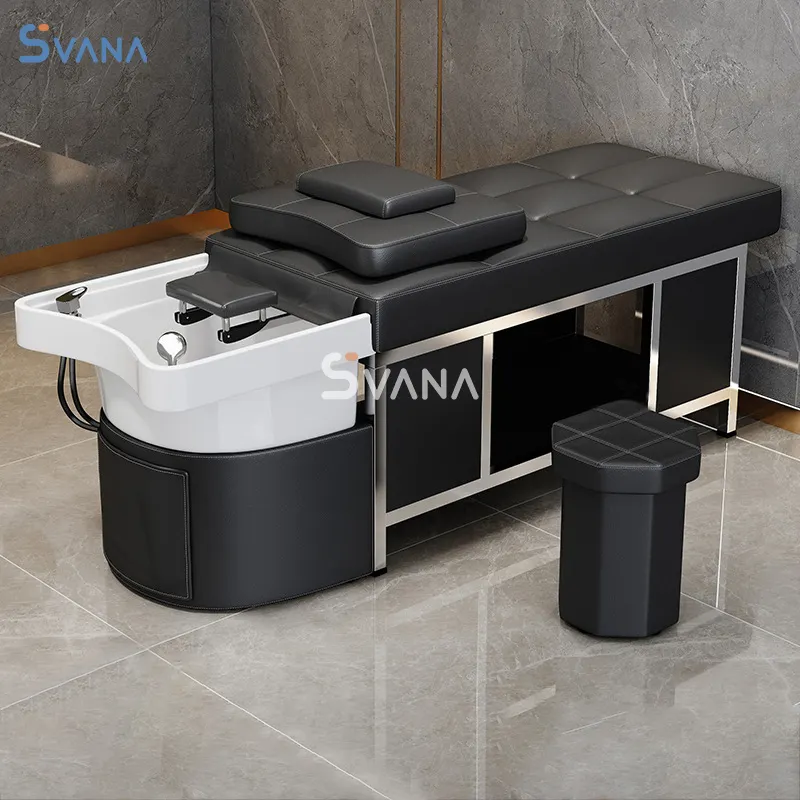 Lujo tailandés Lay Dow Silla de lavado muebles de salón cabeza negra Spa champú silla cama para terapia