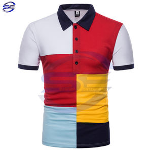 เสื้อโปโลผู้ชายผ้าฝ้าย100% ลายทางสีทึบเสื้อเจอร์ซีย์แขนสั้นแฟชั่นกันยับ - Product Image 1