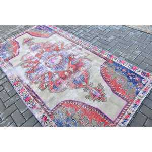 Turkish Area Rug 4.4x8.2 ft, <b>Red</b> Blue Ombr Rug <b>Wool</b> - Product Image 4