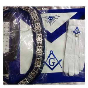 ชุด2ชิ้นผ้ากันเปื้อนเย็บปักลายด้วยมือรุ่น Masonic past Master ผ้ากันเปื้อนผ้าไหมสีฟ้าปักทอง - Product Image 2