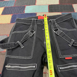 Pantalon skinny vintage pour femme des années 90, noir, gothique, à bretelles, avec fermeture éclair, punk, respirant, surpiqûres contrastées, 2026 - Product Image 4