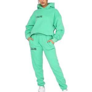 Fabricant personnalisé 2 pièces uni polaire coton Sherpa survêtement Jogger sport à capuche et pantalons de survêtement ensembles Joggers pour femmes - Product Image 2