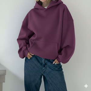 Custom Brand Women's Winter Oversized Drop Shoulder 220gsm Cotton Fleece Hoodie Quick Dry Breathable Lined Crew Neck Front Logo - Product Image 6