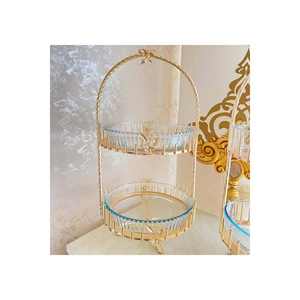 Plat de présentation japonais à deux couches en laiton doré et verre de porcelaine Plateau de service élégant - Product Image 1