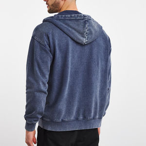 Sudadera con capucha con cremallera de lana de peso pesado para hombre 100% algodón invierno liso teñido ácido lavado Zip Up sudaderas con capucha para hombres - Product Image 2