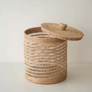 Rattan garbage <b>bin</b> cheapest cost bathroom waste basket <b>with</b> <b>lid</b> eco-friendly container <b>bins</b> - Product Image 2