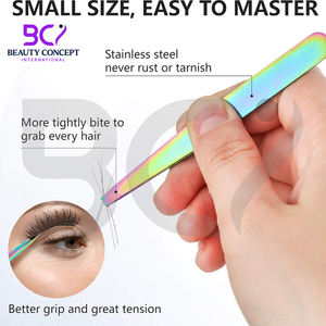 Ensemble de 4 pinces à épiler classiques durables à pointe inclinée en acier inoxydable multicolores pour femmes, haute précision pour les poils du visage - Product Image 3