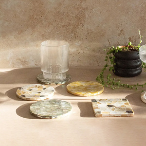 Posavasos para bebidas con incrustaciones de conchas de mosaico, posavasos hechos a mano de primera calidad, estilo de mesa - Product Image 5