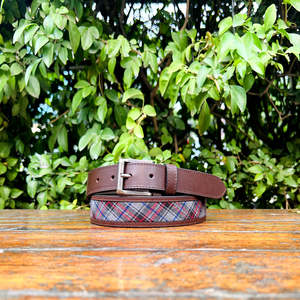 Ceinture en cuir véritable à carreaux Gaucho, boucle à ardillon argentée, couture de qualité supérieure, fabrication artisanale, largeur de 35 mm, couleur et taille personnalisables - Product Image 1
