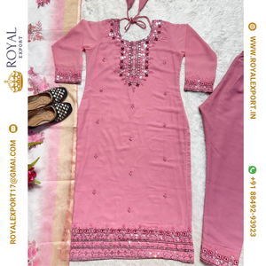 Presentación del nuevo diseñador Heavy Faux Georgette con bordado Work Long Top Pant y Dupptta - Product Image 2