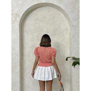 เสื้อเบลาส์และเสื้อเชิ้ตสตรีเอวสีส้มเสื้อเบลาส์ลายตาราง - Product Image 1