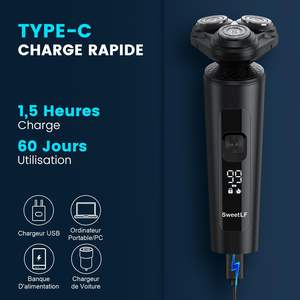 Rasoir électrique pour homme avec longue autonomie, triple lame rotative, rasage humide/sec, tondeuse portable, écran LED, verrouillage, étanche - Product Image 2
