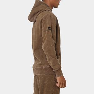 Sweats à capuche avec logo personnalisé pour hommes lavage à l'acide 100% coton imprimé bouffant personnalisé sweats à capuche zippés surdimensionnés pour hommes prix de gros - Product Image 2