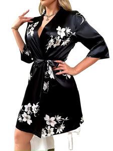 2026 Hot Fashion Silk Satin Sleepwear Gown Robe <b>Sexy</b> Satin Nightdress For <b>Women</b> Causal <b>Nightwear</b> Spa Use Custom Printing - Product Image 3
