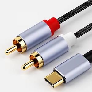 3 pies 24K chapado en oro USB C a 2 <span class=keywords><strong>RCA</strong></span> Cable de Audio DAC Chips digitales para Xiaomi LG Huawei Samsung Pixel <span class=keywords><strong>Tablet</strong></span> altavoz estéreo de coche - Product Image 6