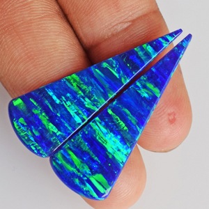 Par de Ópalos de Fuego Multicolor Hechos a Mano, Forma Trillón, 6 CTW, Cabujón de 35x12x1.5mm, para Fabricación de Joyas, Gema - Product Image 4