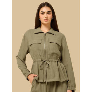 Women's Zip Through Utility Shirt Casual <b>Long</b> Sleeve Functional Workwear <b>Top</b> Zip Front OEM Private Label Cotton Bamboo Loose Fit - Product Image 6