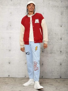 Customized Made Design Men's Varsity <b>Jacket</b> with Stand Collar <b>Patchwork</b> Pattern Waterproof & Breathable Winter College Wear - Product Image 3