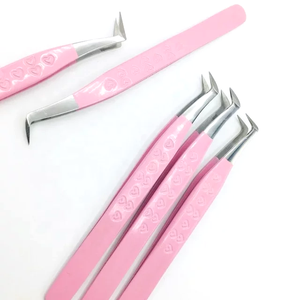 High Quality <b>Rose</b> Pink Diamond Grip Eyelash Tweezers Pink <b>Box</b> Packing Isolation Private Label Fiber Tip Volume Lash Tweezers - Product Image 2
