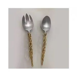 Cuchara y tenedor de diseño moderno real, espejo dorado, pulido, con cable, plegable, como mango de jaula, cuchara y tenedor de acero inoxidable, juego para servir - Product Image 1