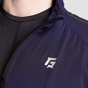 เสื้อแจ็คเก็ต Navy Flex Track Top ผ้าไนลอนระบายอากาศ ชุดกีฬาสำหรับฤดูใบไม้ร่วงและฤดูหนาว ชุดเซ็ต 2 ชิ้นแบบมีฮู้ด พิมพ์ลาย Acid Wash แบบกำหนดเอง 2 ชิ้น - Product Image 5