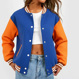 Veste universitaire oversize pour femme la plus vendue, style décontracté hiver, bicolore, avec logo personnalisé, épaules tombantes, 100 % laine teinte - Product Image 2