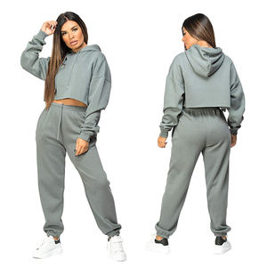 Sudadera corta de algodón con forro polar para mujer, ropa deportiva a la moda, trajes de dos piezas hechos en Pakistán - Product Image 1