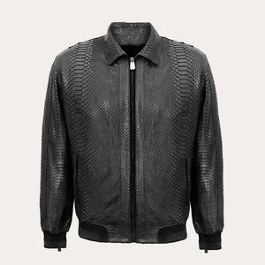 Chaquetas para Hombre, Chaqueta de Cuero con Estampado de Pitón para Hombre, Nueva Chaqueta de Cuero Negra Estilo Bomber con Cuello Desmontable POR HI - Product Image 3