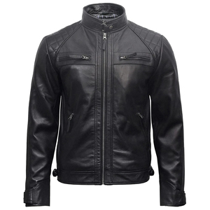 Nueva chaqueta de piel de oveja y cuero de vaca delgada a la moda, estilo con cremallera de moto de secado rápido con los botones más demandados, óptima para el invierno - Product Image 1